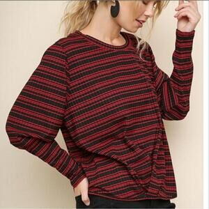Umgee NWT striped cross elastic waist front puff long sleeves shirt size Small